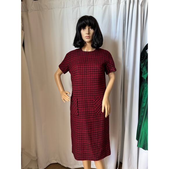 American Vintage 50’s Houndstooth Red Black short sleeve dress size small - Picture 15 of 17